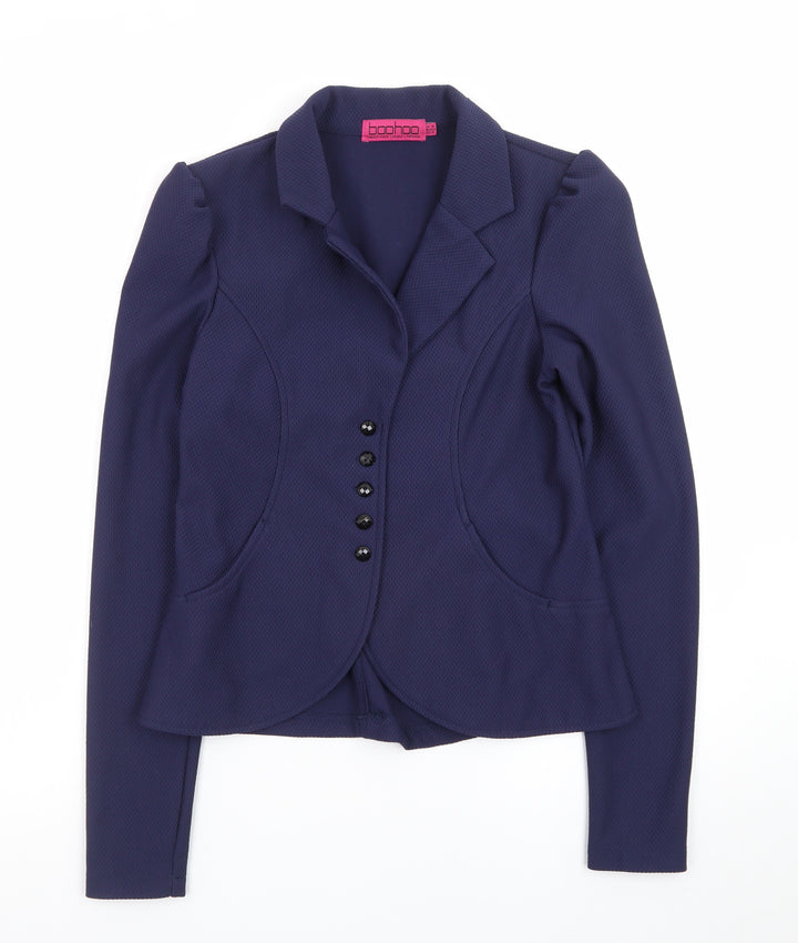 Boohoo Women's Blue Fitted Blazer Jacket UK 14 Long Sleeve