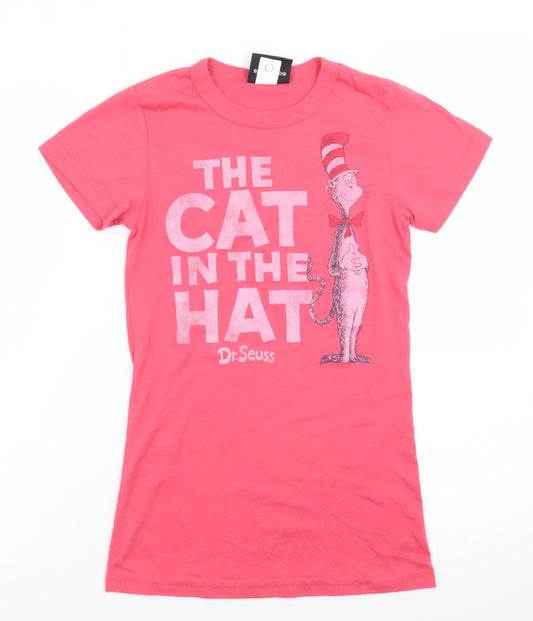 Junk Food Womens Pink Cat in the Hat Graphic T-Shirt Size S