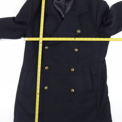 Zara Women's Navy Blue Wool Pea Coat Size 14 Classic Double-Breasted