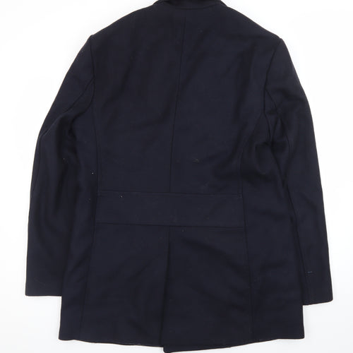 Zara Women's Navy Blue Wool Pea Coat Size 14 Classic Double-Breasted
