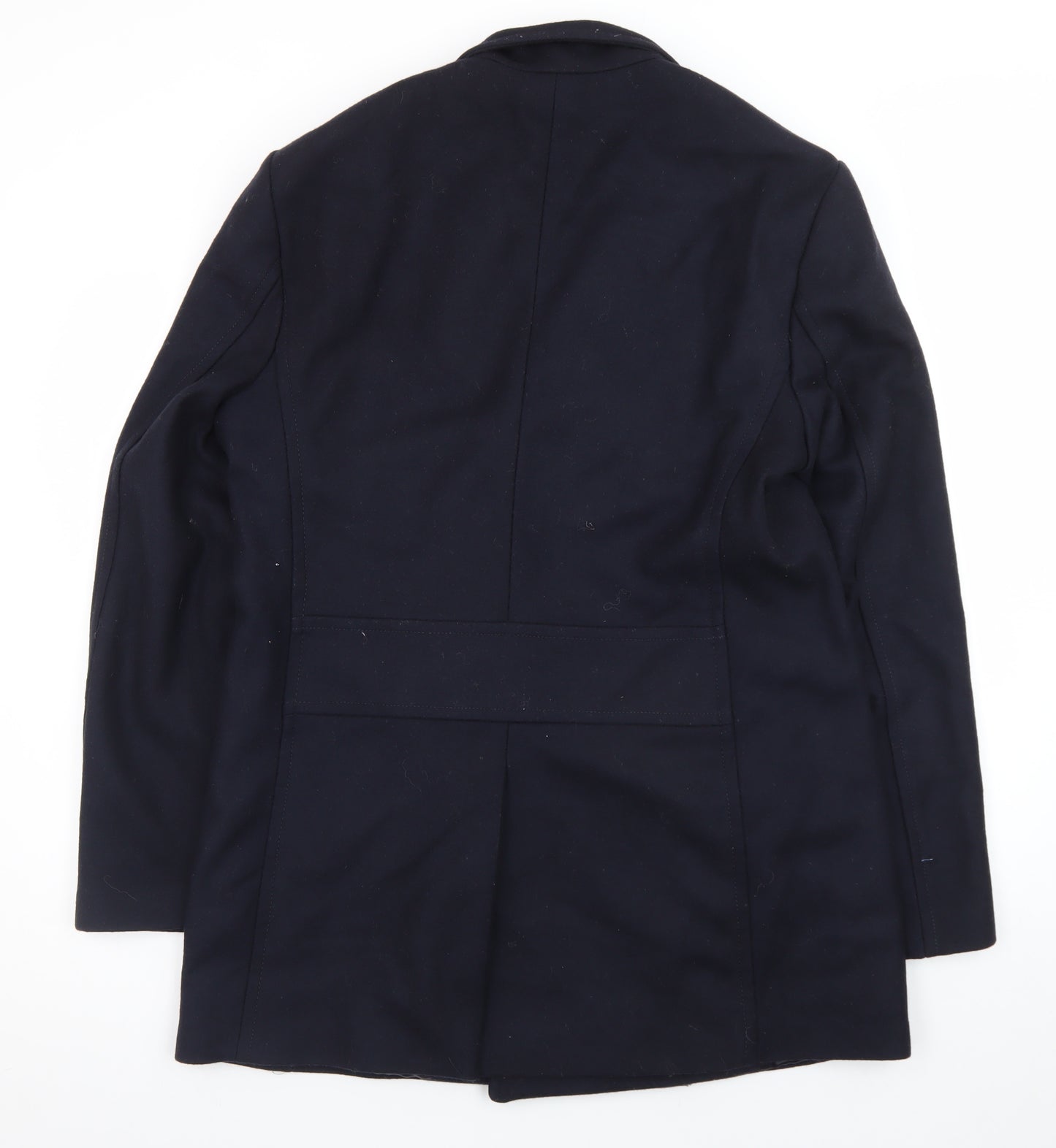 Zara Women's Navy Blue Wool Pea Coat Size 14 Classic Double-Breasted