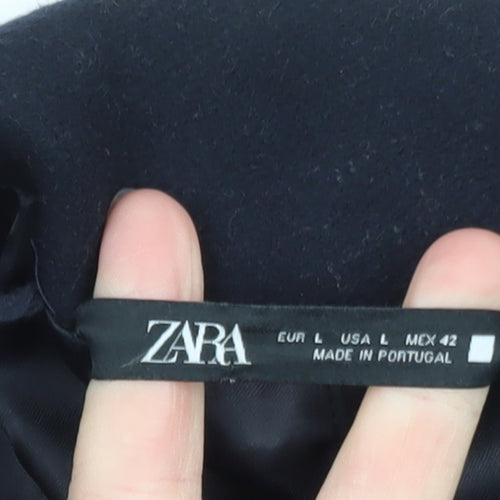 Zara Women's Navy Blue Wool Pea Coat Size 14 Classic Double-Breasted
