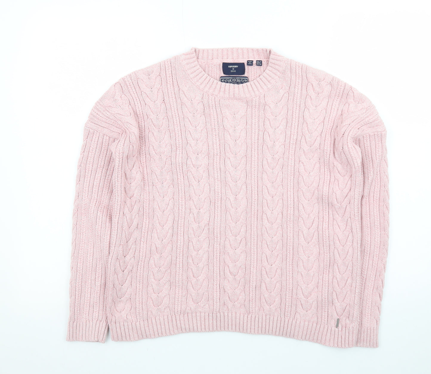 Superdry Womens Pink Cable Knit Crew Neck Jumper Size 10