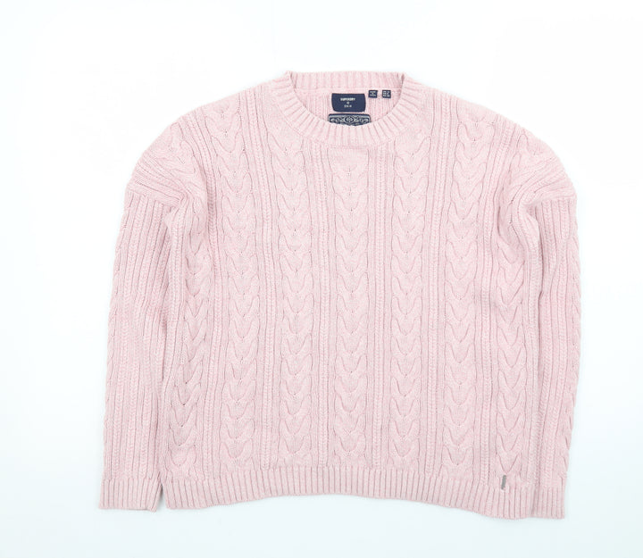 Superdry Womens Pink Cable Knit Crew Neck Jumper Size 10