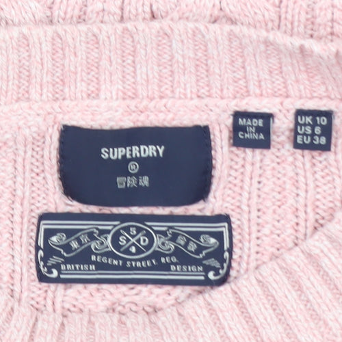 Superdry Womens Pink Cable Knit Crew Neck Jumper Size 10