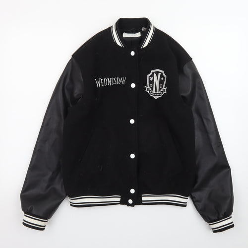H&M Girls Black Wednesday Addams Varsity Jacket 12-13 Years Lined Casual