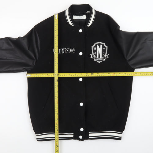 H&M Girls Black Wednesday Addams Varsity Jacket 12-13 Years Lined Casual