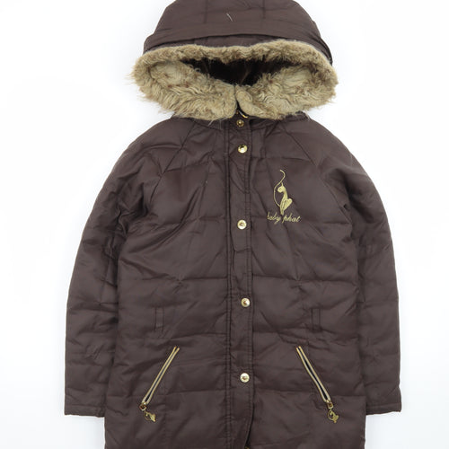 Baby Phat Women's Brown Faux Fur Hooded Puffer Coat M