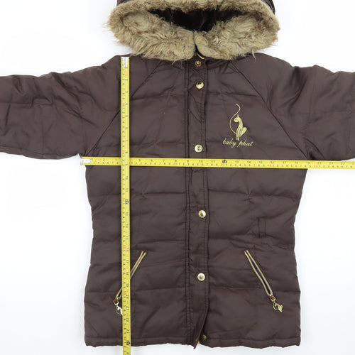 Baby Phat Women's Brown Faux Fur Hooded Puffer Coat M