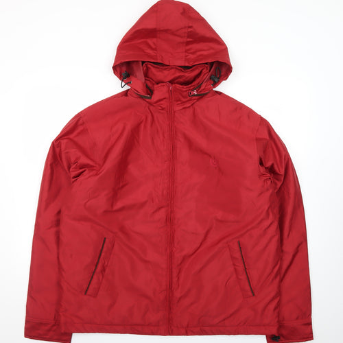 Chaps Men's Red Hooded Polyester Puffer Jacket L Regular Fit