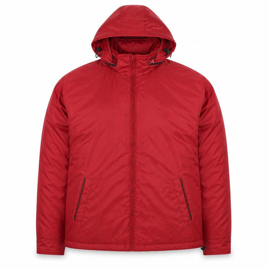Front view of Chaps Men's Red Hooded Polyester Puffer Jacket L Regular Fit
