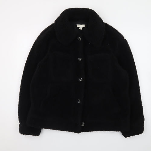 Topshop Women's Black Fleece Button Jacket M Casual Lined Polyester