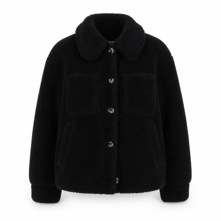 Topshop Women's Black Fleece Button Jacket M Casual Lined Polyester