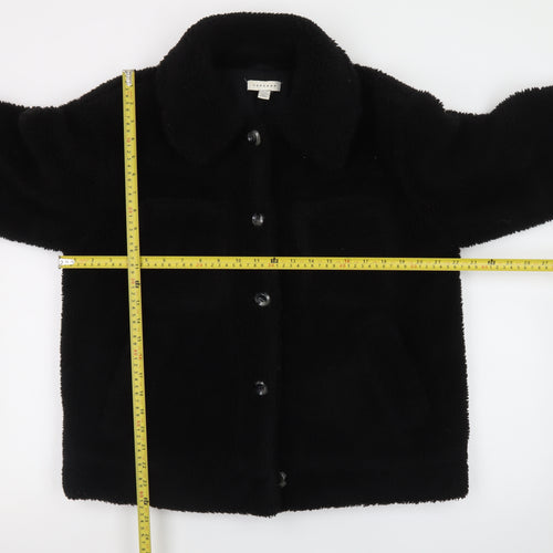 Topshop Women's Black Fleece Button Jacket M Casual Lined Polyester