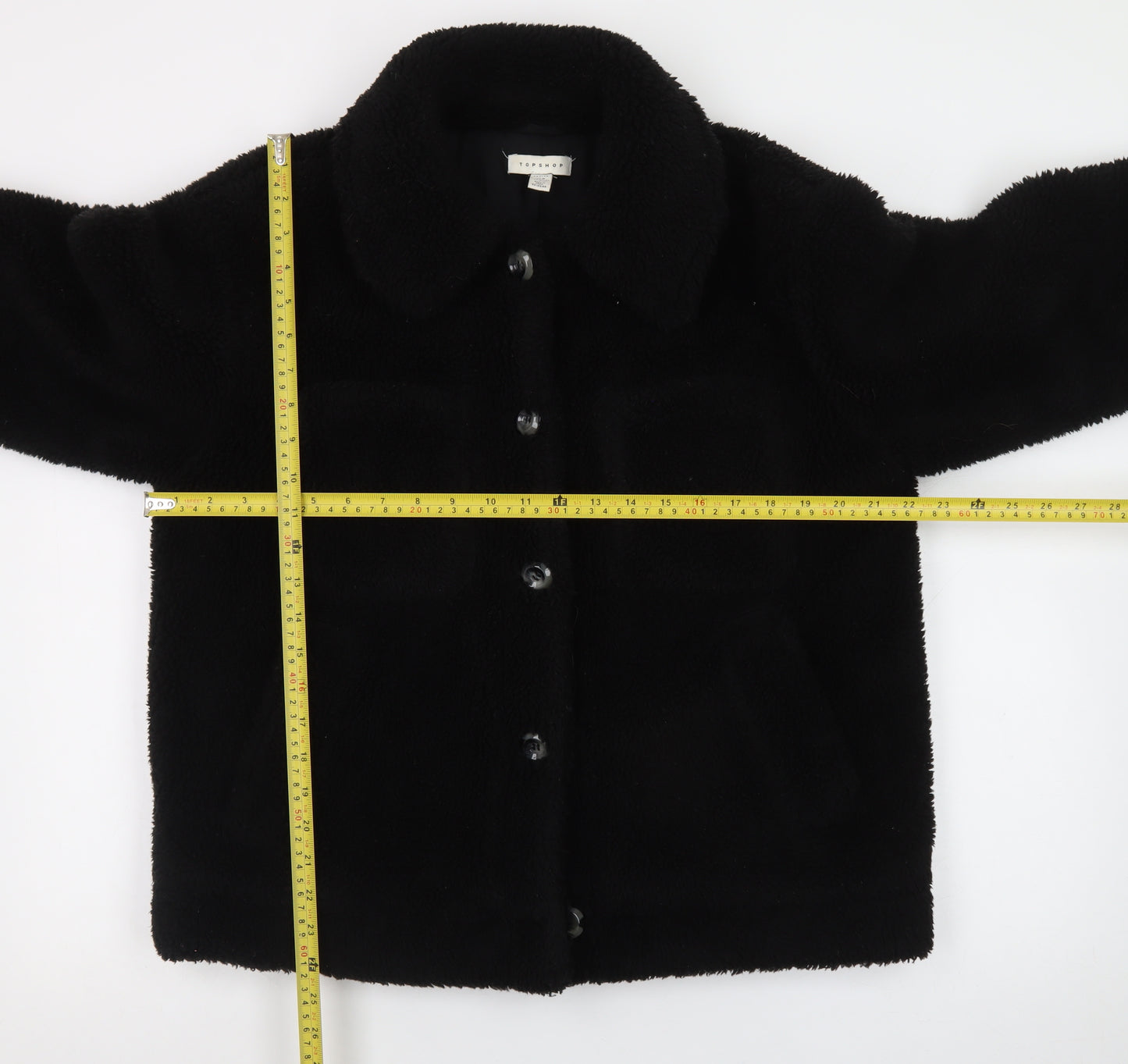 Topshop Women's Black Fleece Button Jacket M Casual Lined Polyester