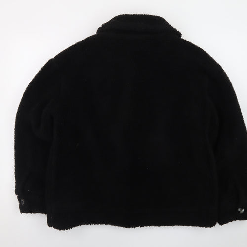 Topshop Women's Black Fleece Button Jacket M Casual Lined Polyester
