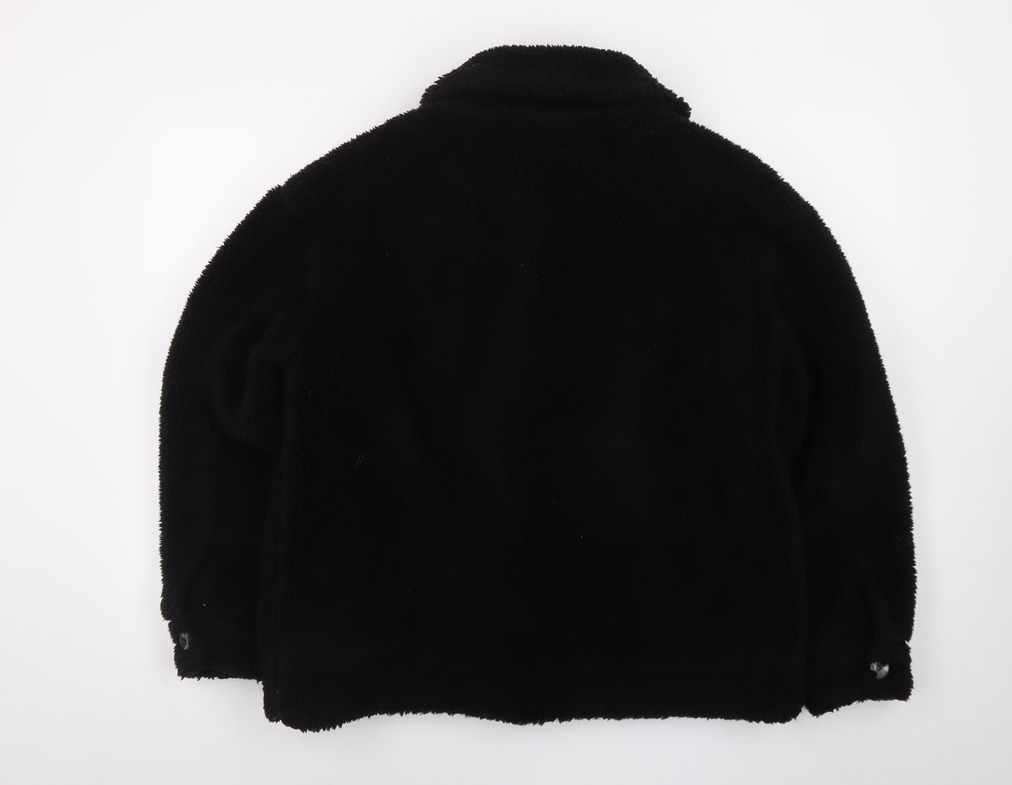 Topshop Women's Black Fleece Button Jacket M Casual Lined Polyester
