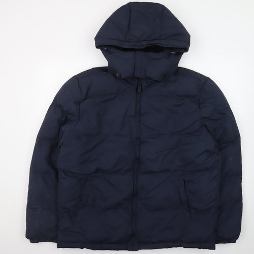 St John's Bay Men's Blue L Hooded Puffer Jacket Polyester Winter Coat