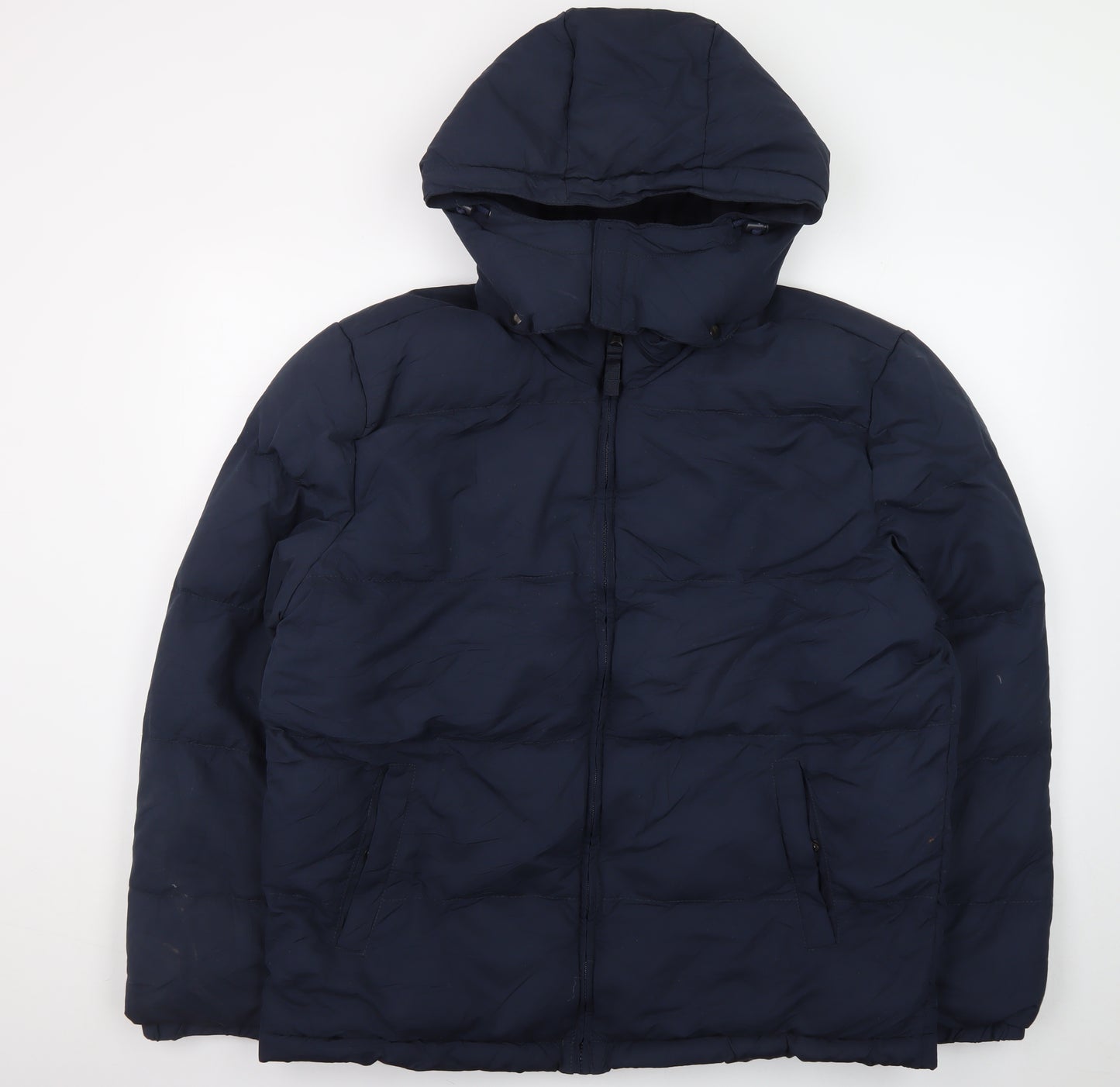 St John's Bay Men's Blue L Hooded Puffer Jacket Polyester Winter Coat