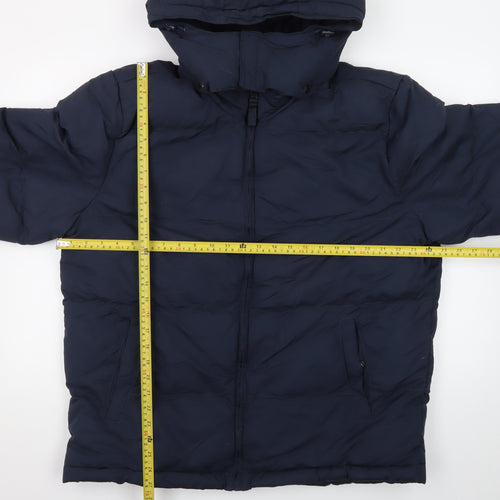 St John's Bay Men's Blue L Hooded Puffer Jacket Polyester Winter Coat