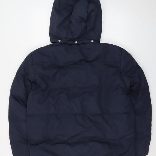 St John's Bay Men's Blue L Hooded Puffer Jacket Polyester Winter Coat