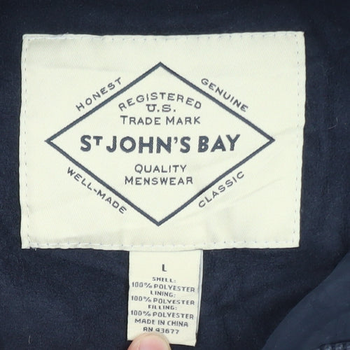 St John's Bay Men's Blue L Hooded Puffer Jacket Polyester Winter Coat
