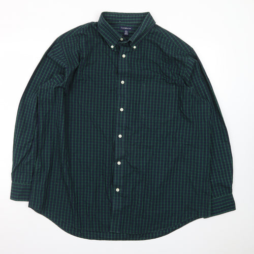 Croft & Barrow Men's Green Check Long Sleeve Cotton Polo Shirt XL
