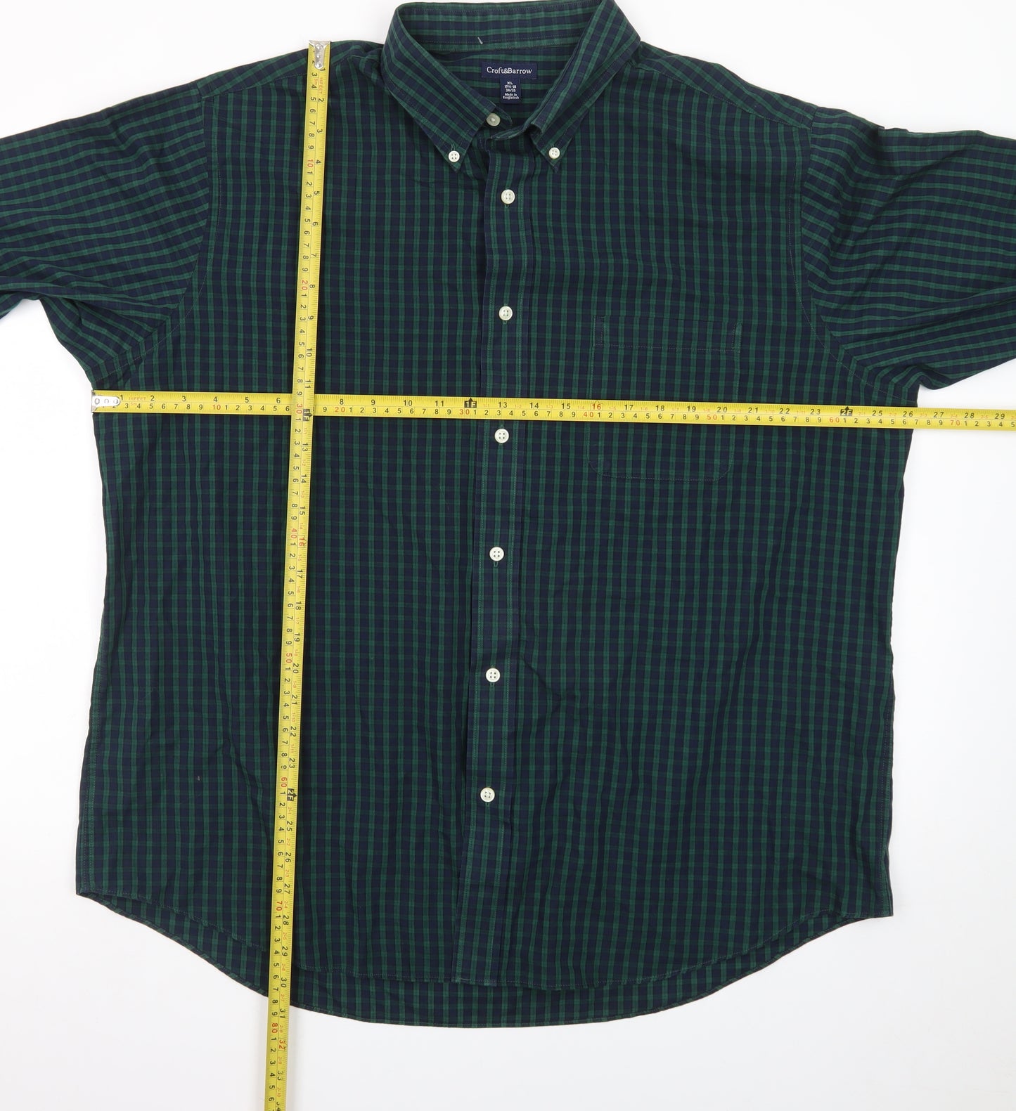 Croft & Barrow Men's Green Check Long Sleeve Cotton Polo Shirt XL