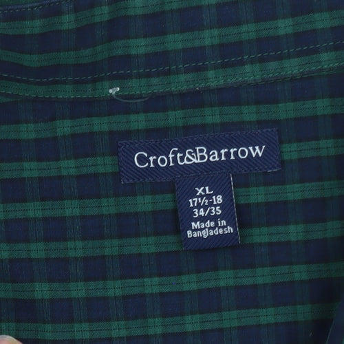 Croft & Barrow Men's Green Check Long Sleeve Cotton Polo Shirt XL