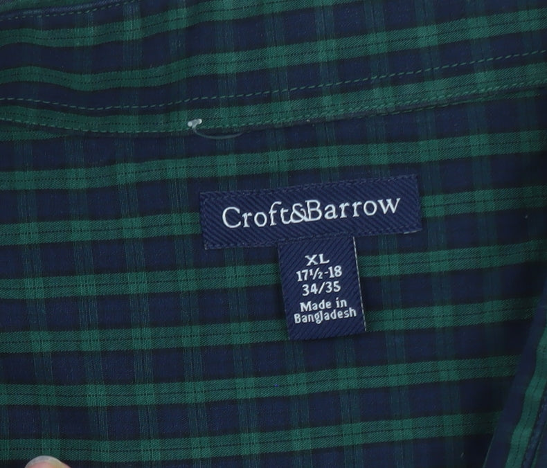 Croft & Barrow Men's Green Check Long Sleeve Cotton Polo Shirt XL