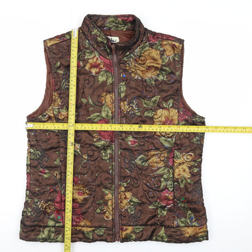 Lebas Women's Brown Floral Quilted Waistcoat M Regular Fit