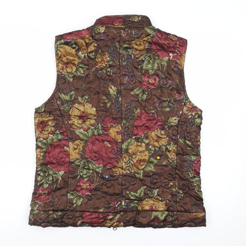 Lebas Women's Brown Floral Quilted Waistcoat M Regular Fit