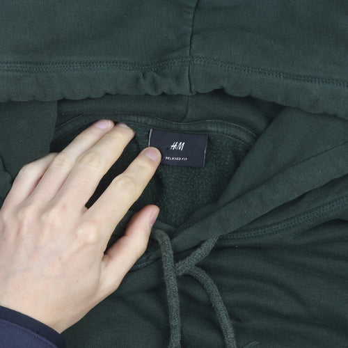 H&M Men's Green Relaxed Fit Pullover Hoodie Size L