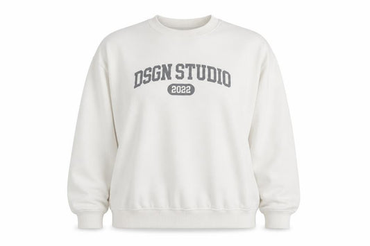 Front view of Boohoo Women Ivory DSGN Studio 2022 Pullover Sweatshirt, size S