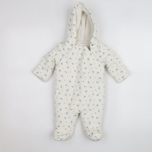 Marks and Spencer Unisex Baby White Floral Hooded Babygrow 0-3 Months