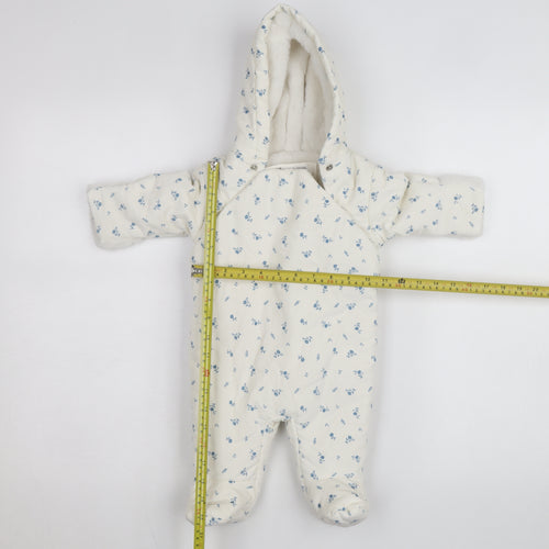 Marks and Spencer Unisex Baby White Floral Hooded Babygrow 0-3 Months