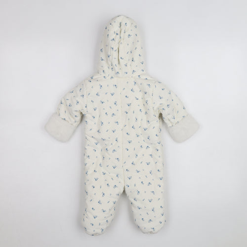 Marks and Spencer Unisex Baby White Floral Hooded Babygrow 0-3 Months