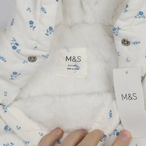 Marks and Spencer Unisex Baby White Floral Hooded Babygrow 0-3 Months