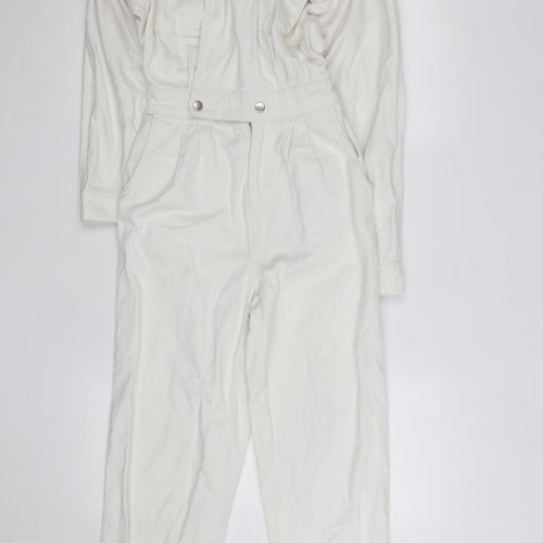 New Look Women’s White Denim Collared Jumpsuit Size 8