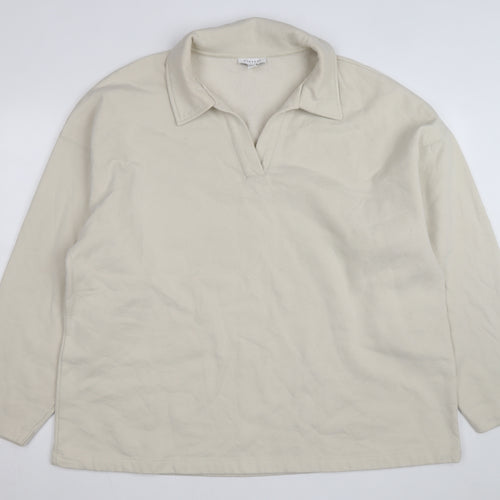 Topshop Women’s Beige Collared Henley Fleece Jumper Size L