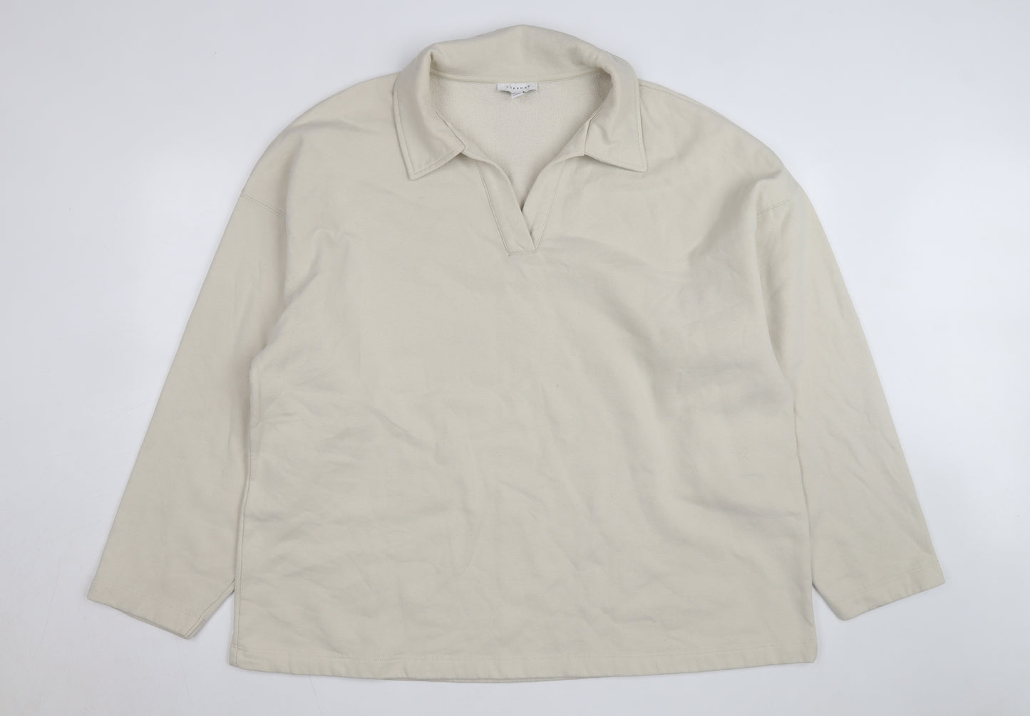Topshop Women’s Beige Collared Henley Fleece Jumper Size L