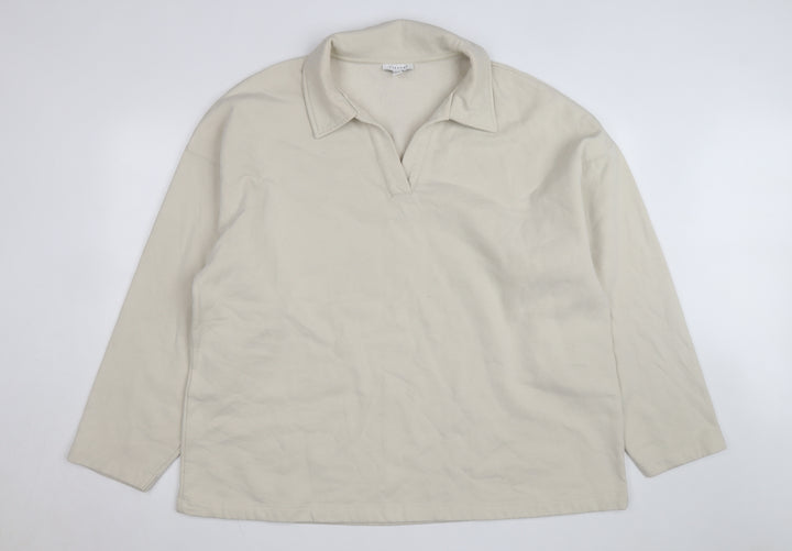 Topshop Women’s Beige Collared Henley Fleece Jumper Size L