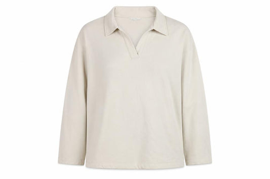 Front view of Topshop Women’s Beige Collared Henley Fleece Jumper, size L