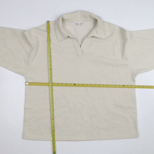 Topshop Women’s Beige Collared Henley Fleece Jumper Size L