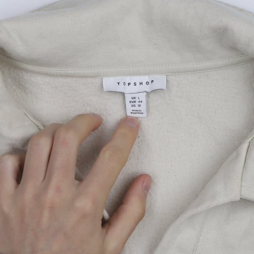 Topshop Women’s Beige Collared Henley Fleece Jumper Size L