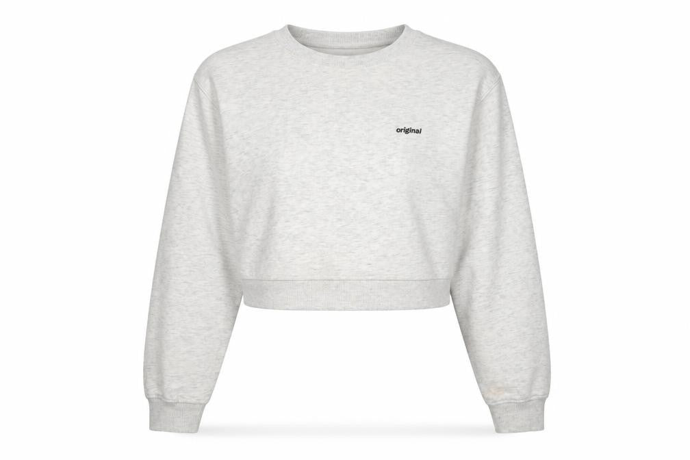 Front view of H&M Divided Women's Grey Cropped Pullover Sweatshirt, size 12
