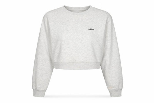 Front view of H&M Divided Women's Grey Cropped Pullover Sweatshirt, size 12