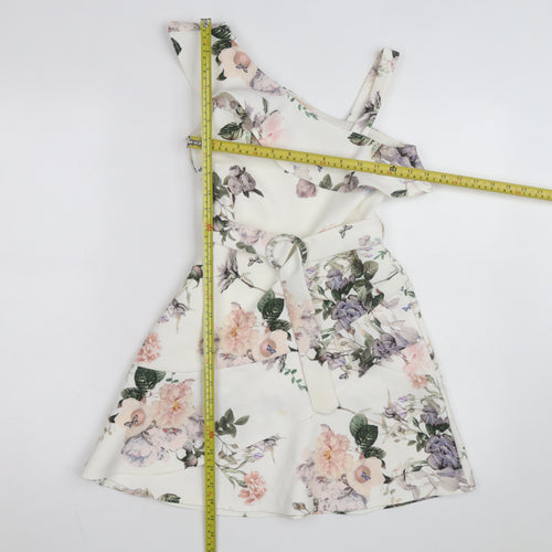 Lipsy Girls Ivory Floral One Shoulder Ruffle Fit & Flare Dress 9-10 Years