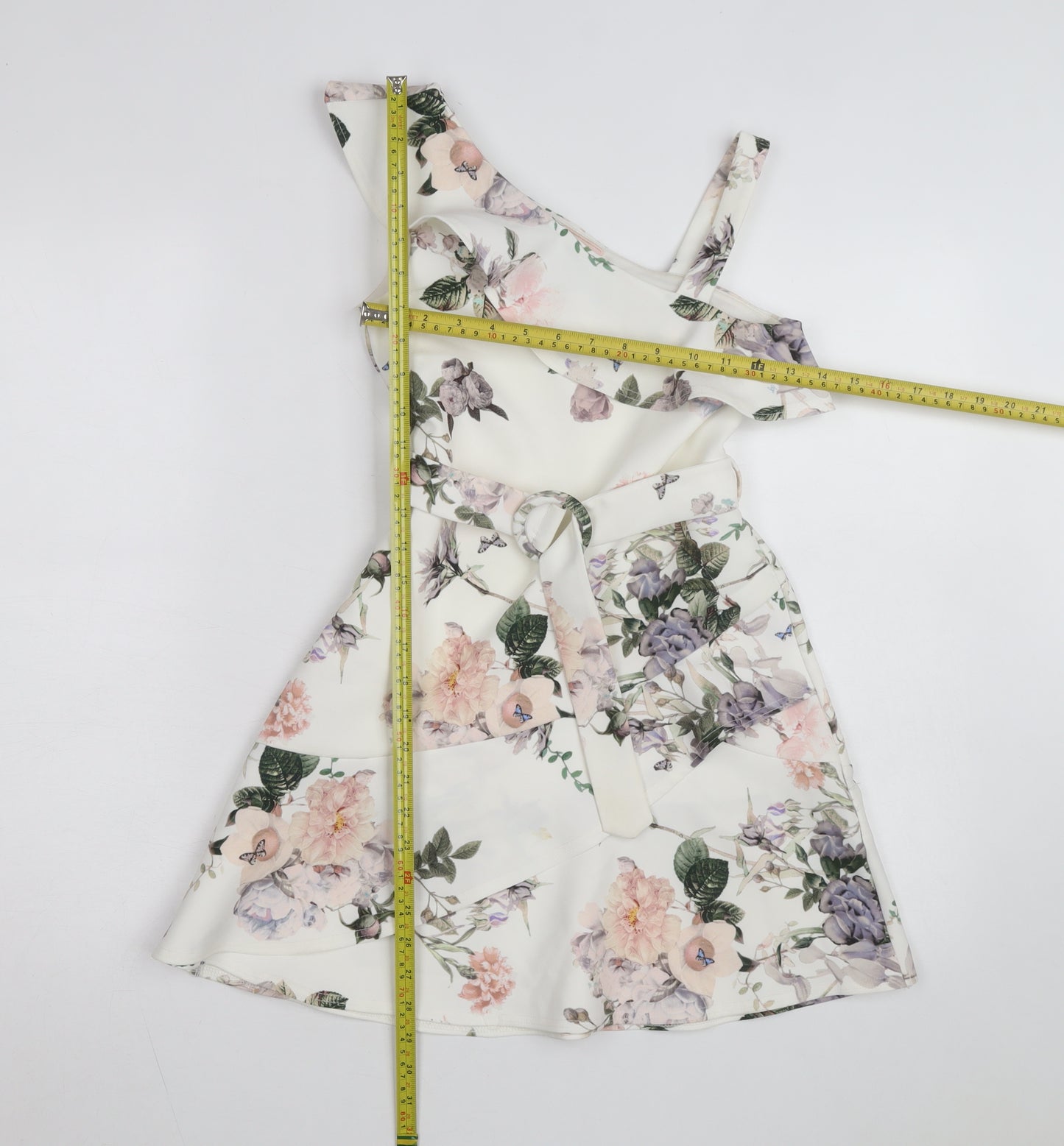 Lipsy Girls Ivory Floral One Shoulder Ruffle Fit & Flare Dress 9-10 Years