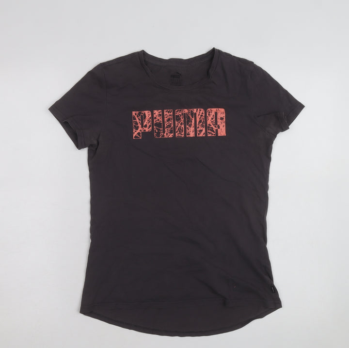 Puma Womens Black Graphic Logo T-Shirt Size 8 Slim Fit